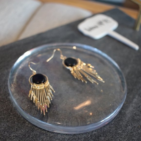 New Black Round Metal Tassel Drop Earrings jewelry - Picture 7 of 8